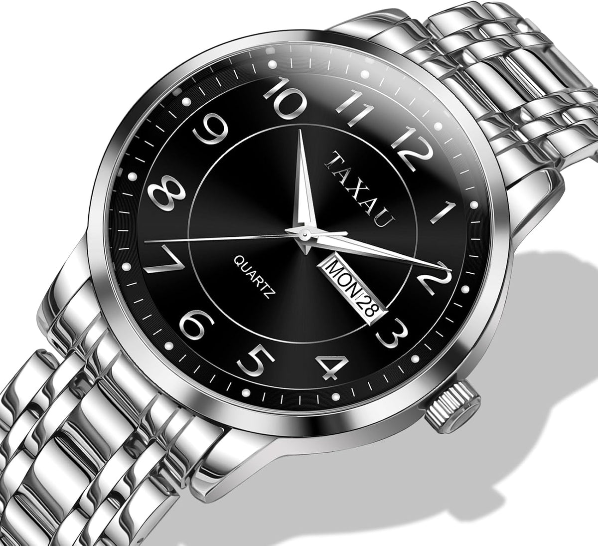 Classic Mens Silver Watches, Dress Waterproof Watches for Men