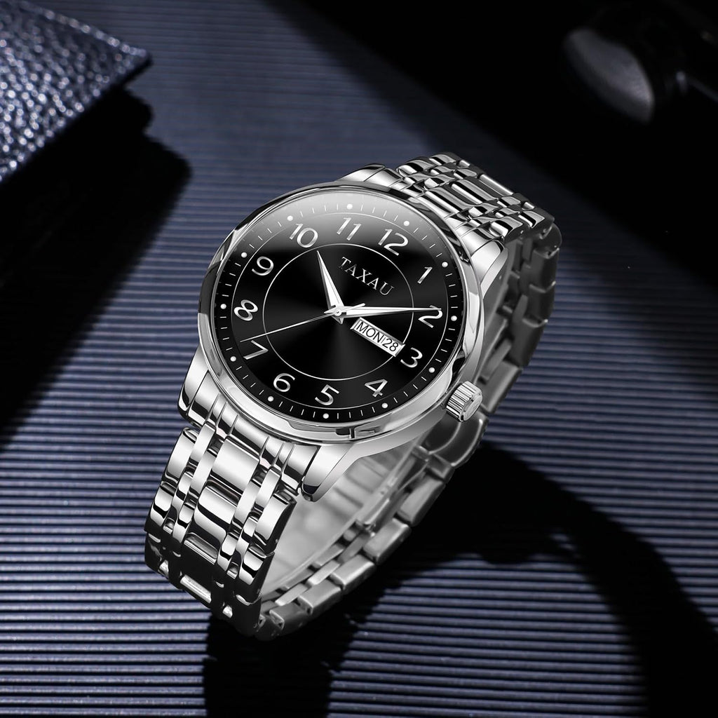Classic Mens Silver Watches, Dress Waterproof Watches for Men