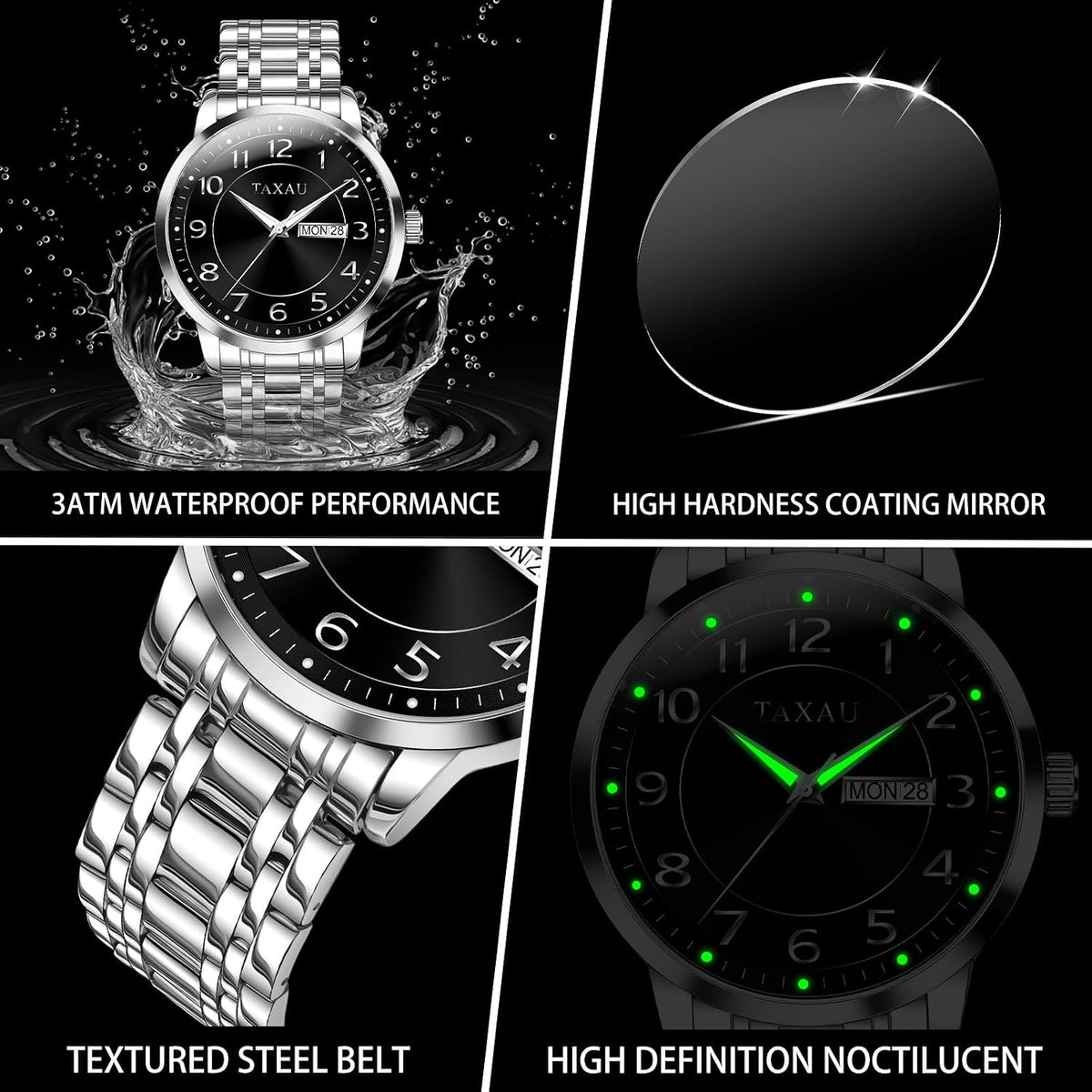 Classic Mens Silver Watches, Dress Waterproof Watches for Men