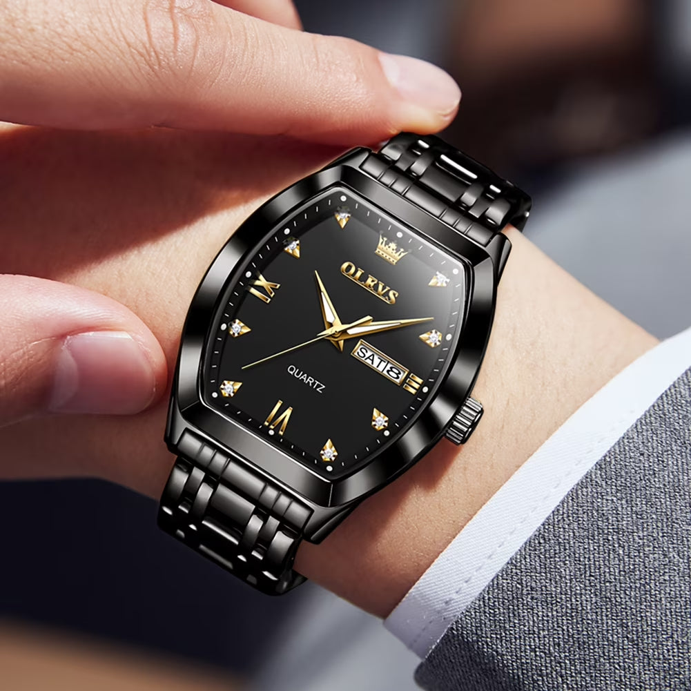 Mens Watches Square Business Dress Analog Quartz Date Luxury Watches for Men Dress Casual Stainless Steel Waterproof Luminous Mens Wrist Watches Gifts Reloj Para Hombre Plated Golden/Black Dial