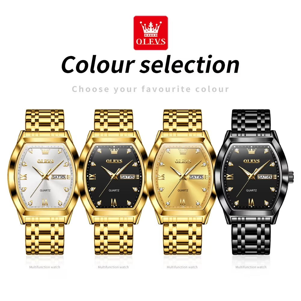 Mens Watches Square Business Dress Analog Quartz Date Luxury Watches for Men Dress Casual Stainless Steel Waterproof Luminous Mens Wrist Watches Gifts Reloj Para Hombre Plated Golden/Black Dial