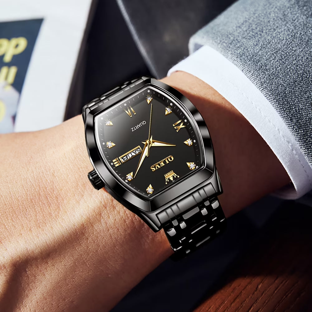 Mens Watches Square Business Dress Analog Quartz Date Luxury Watches for Men Dress Casual Stainless Steel Waterproof Luminous Mens Wrist Watches Gifts Reloj Para Hombre Plated Golden/Black Dial