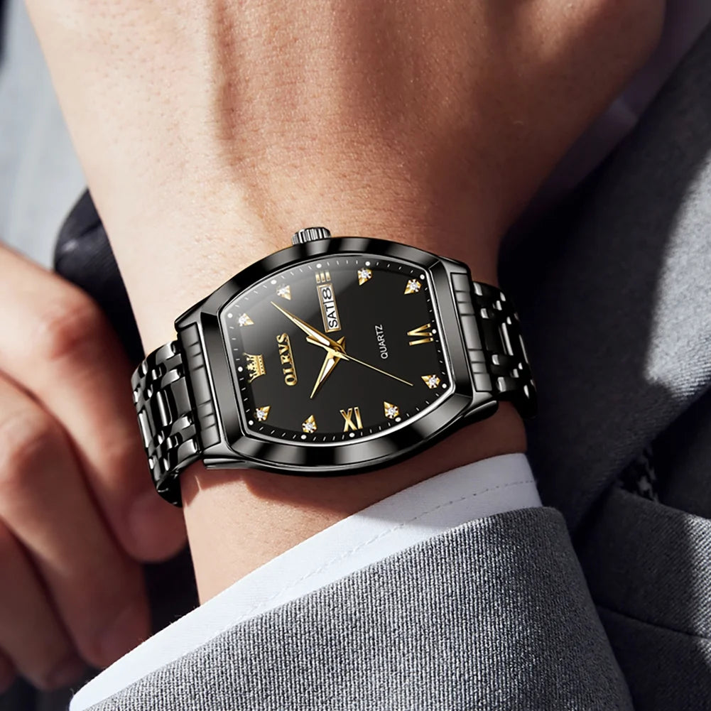 Mens Watches Square Business Dress Analog Quartz Date Luxury Watches for Men Dress Casual Stainless Steel Waterproof Luminous Mens Wrist Watches Gifts Reloj Para Hombre Plated Golden/Black Dial