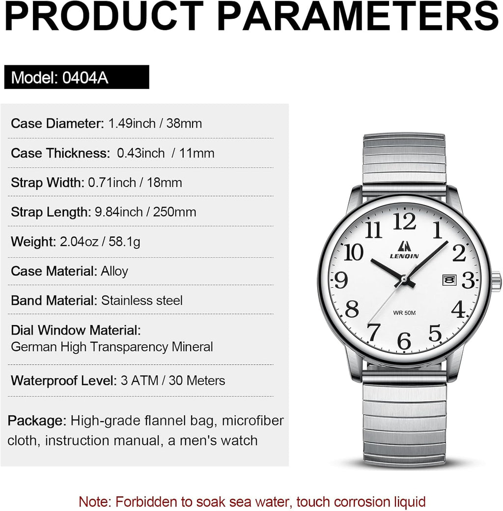 Mens Watches Easy Read Analog Quartz Waterproof Watch for Men