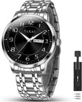 Classic Mens Silver Watches, Dress Waterproof Watches for Men