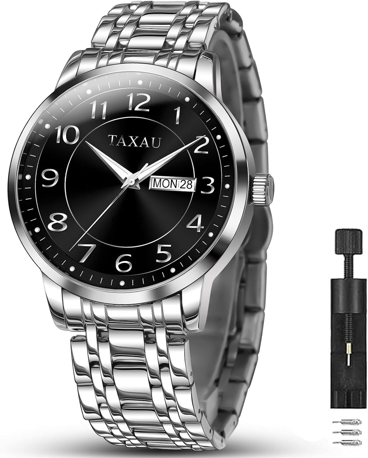 Classic Mens Silver Watches, Dress Waterproof Watches for Men