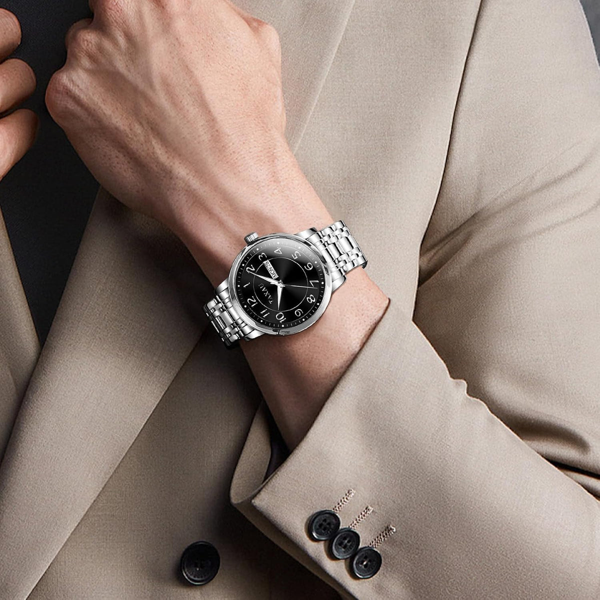 Classic Mens Silver Watches, Dress Waterproof Watches for Men